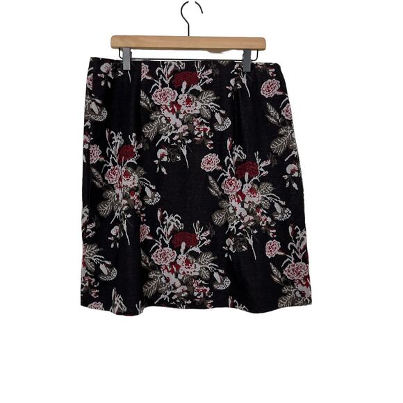 J JIll Womens Black Red Floral Faux Wrap Pull on Skirt Size Large - Picture 3 of 5
